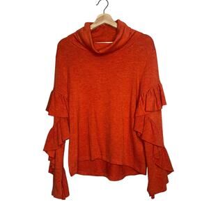 THML Anthropologie Burnt Orange Ruffle Sleeve Cowl Neck Top Medium